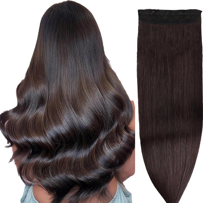 Dark Brown Straight Clip in Human Hair with Invisible Secret Fish Line Wire Hair Extensions 16-26 Inch Hair Pieces for Women #2