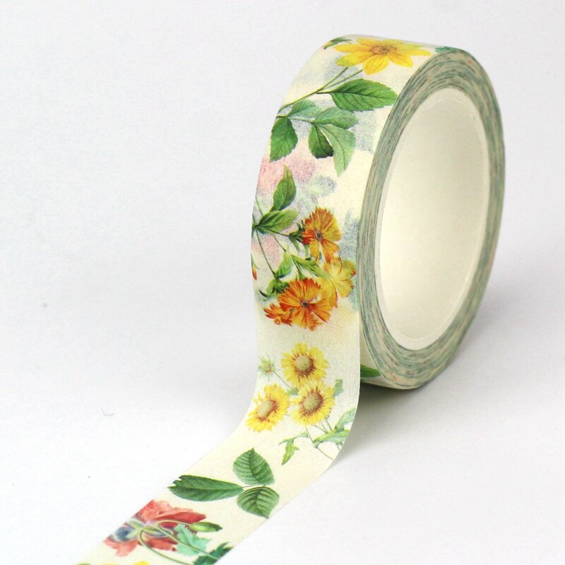 NEW 1PC Decorative Vintage Yellow Floral Leaves Sunflower Paper WashiTape Journal Adhesive Masking Tape Cute Papeleria