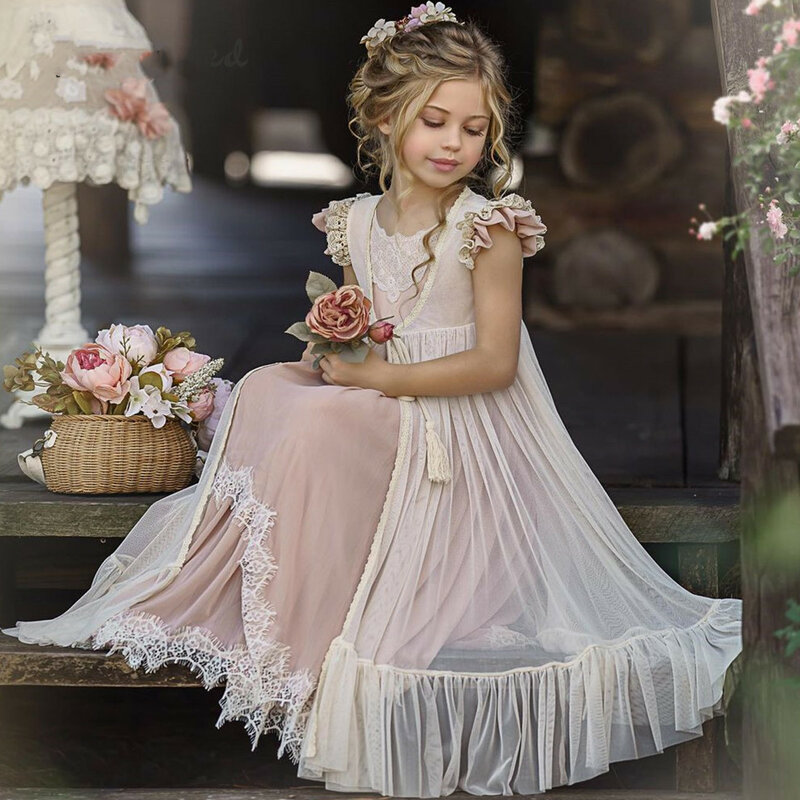 Flower Girl Dress For Wedding Off Shoulder With Bow Puffy Applique Dress First Communion Ball Gowns