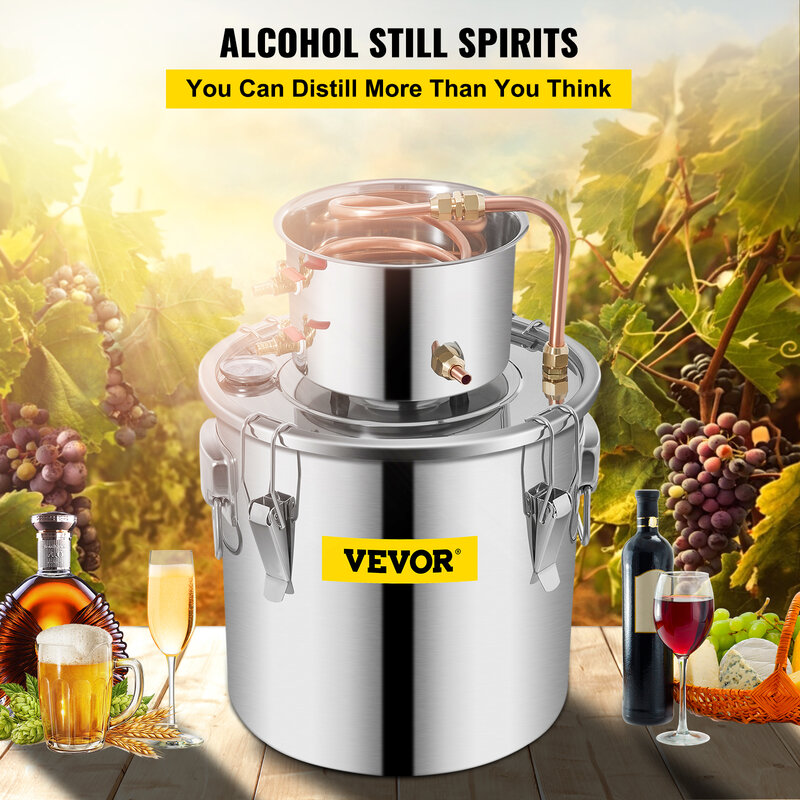 Vevor หม้อต้มแอลกอฮอล์3/5/8 GAL, สำหรับทำไวน์ทองแดงชุดกลั่นแบบ DIY สำหรับทำไวน์ผลไม้บรั่นดี