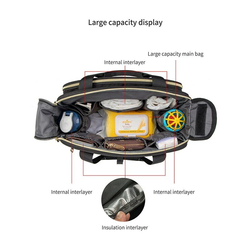 LEQUEEN tas popok tahan air gaya baru tas Travel kapasitas besar hitam tas Kereta bayi ibu bersalin multifungsi