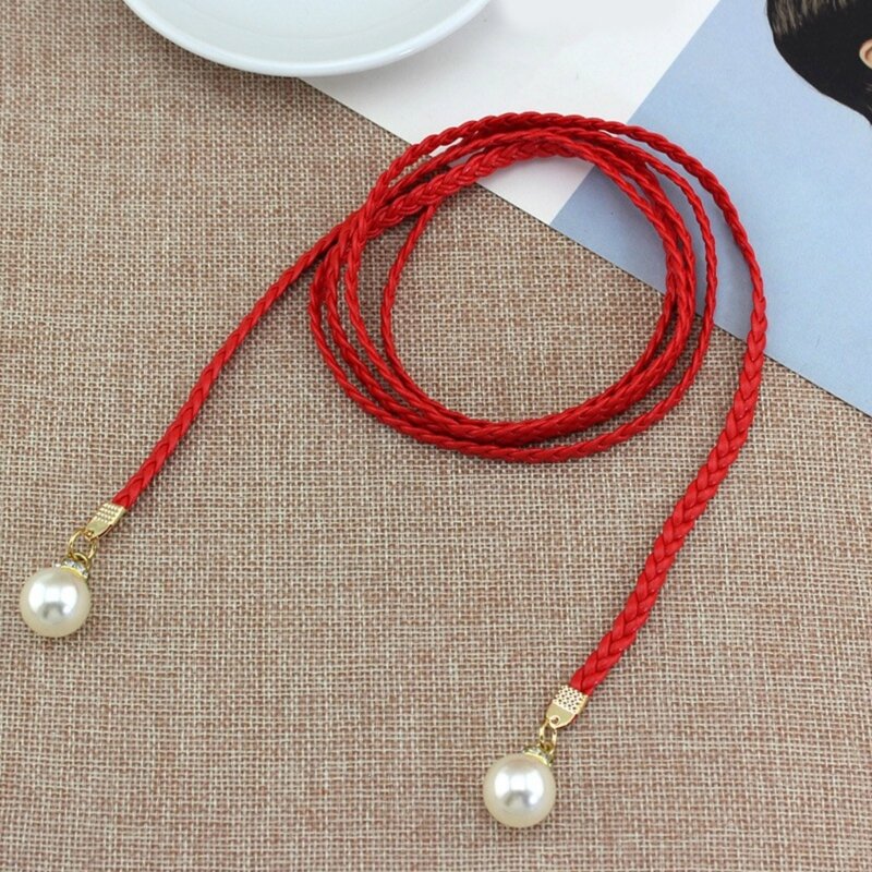 Cintura sottile vintage con nodo bohémien per donna Decorazioni perle bianche Cintura per abito da donna Accessori per corda