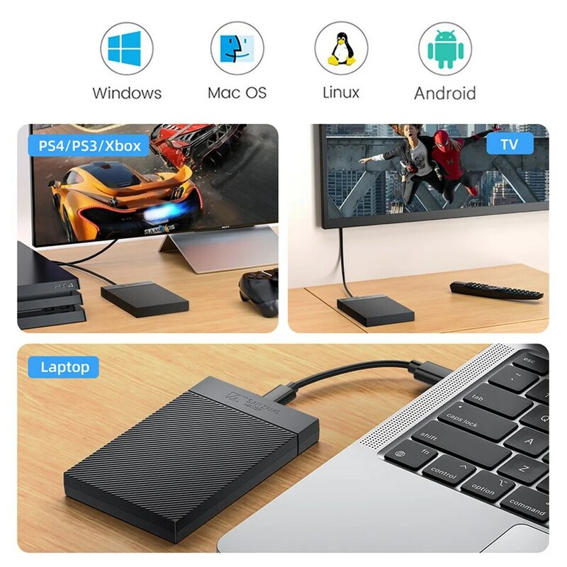 SANZANG sarung Hard Drive 2.5 inci USB 3.0, sarung eksternal SATA SSD Tipe C HDD Disk, kotak penyimpanan untuk PC Laptop