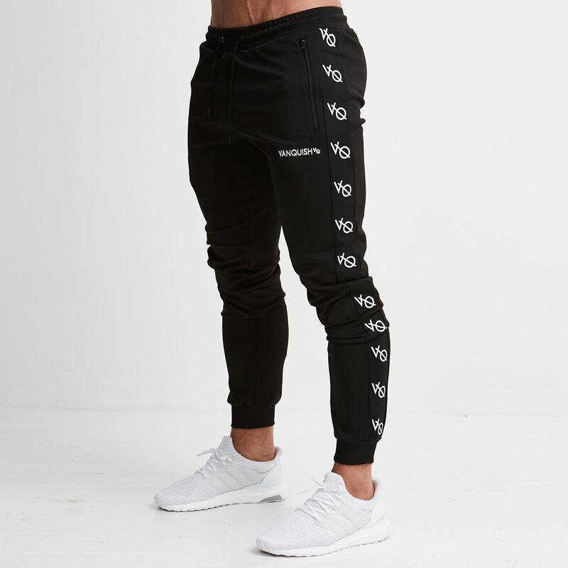 Cotton black slim men's trousers fashion street clothing outdoor casual pants printed letters exercise fitness pants.