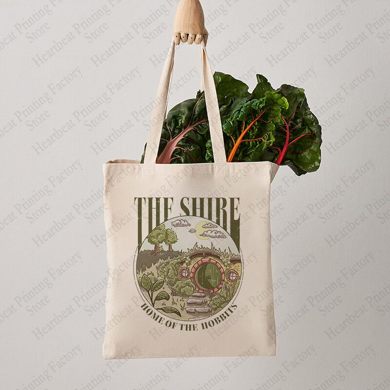 The Shire Pattern Tote Bag Canvas Shoulder Bags for Travel Daily Commute Women's Reusable Shopping Bag Best Gift for Move Lovers