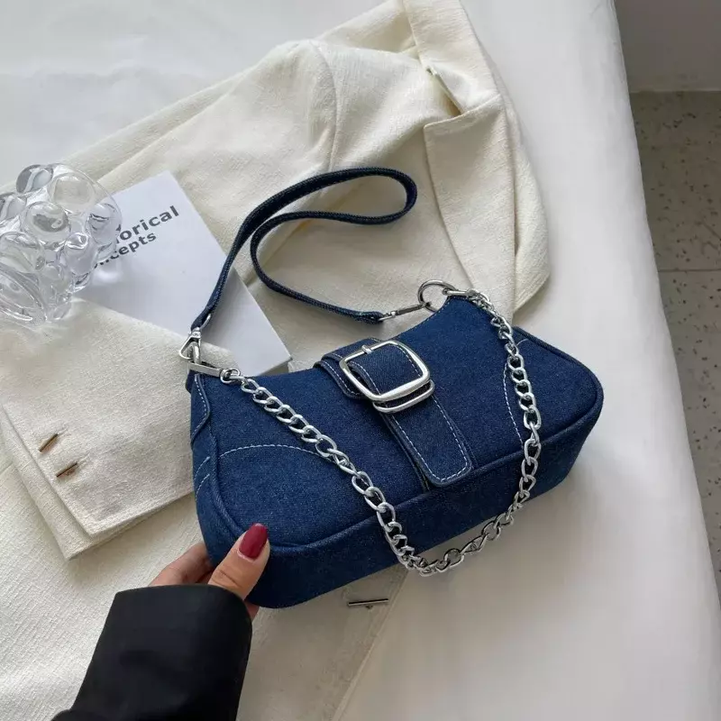 SW8 Denim Shoulder Chain Bag para senhoras, Messenger Handbag, Underarm Purse, alta qualidade, moda e tendência