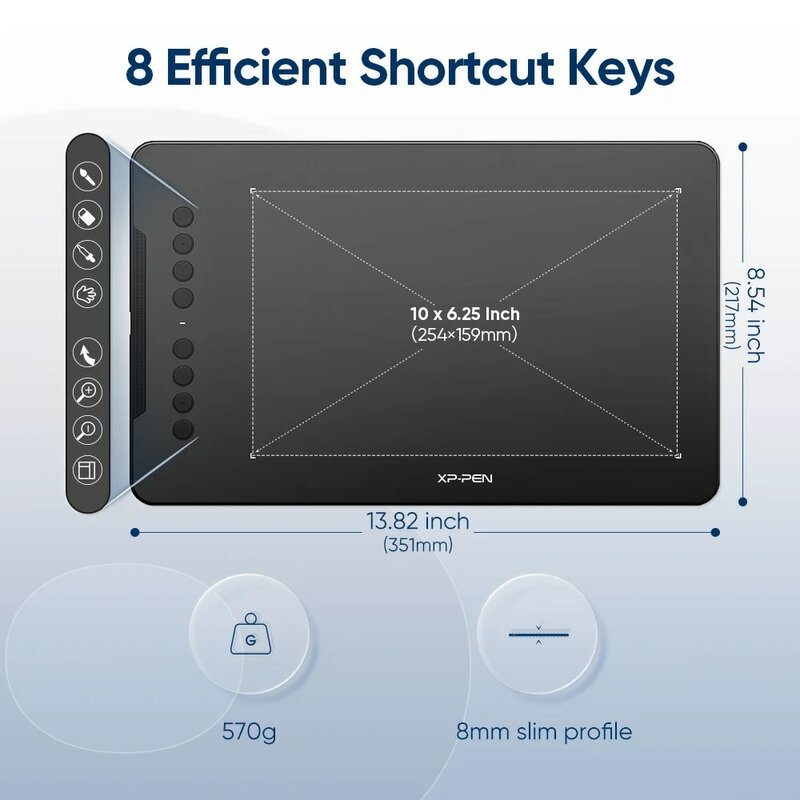 XPPen Deco 01 V2 10 인치 드로잉 태블릿 그래픽 디지털 태블릿 틸트 안드로이드 윈도우 맥 8 단축키 (8192 레벨 압력)