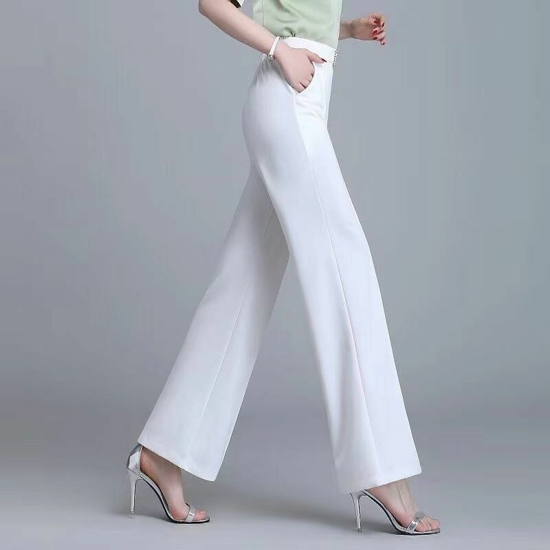 FjWomen-Pantalon taille haute à jambes larges pour femme, ceinture droite imbibée, poches, assressentià tout, mode élégante, bureau, 4XL, printemps, été, 2023