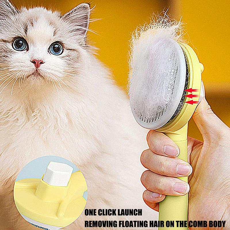 Силиконовая щетка для кошек, портативная Автоматическая Расческа для удаления волос, гибкая щетка для вычесывания собак с кнопкой отпуска, аксессуары для домашних животных