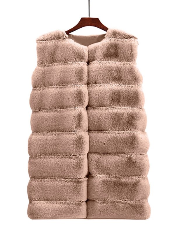 Женское зимнее пальто из искусственного меха 2023, Модный повседневный теплый тонкий длинный меховой жилет без рукавов, зимний пушистый жилет, куртка