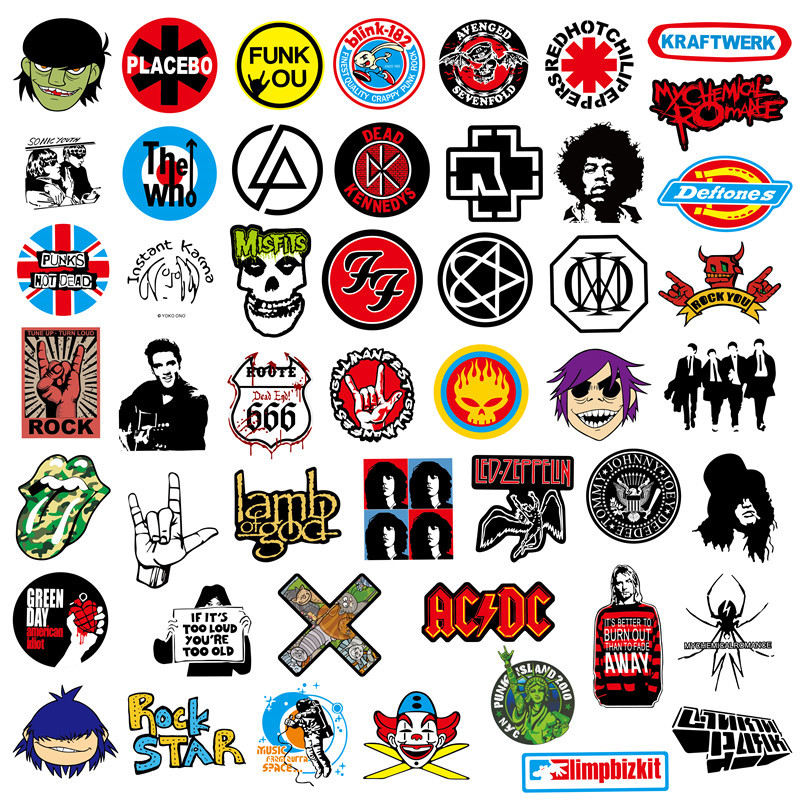 10/50/100pcs Fashion ROCK Music Graffiti Stickers Band estetica per Ipad Phone Guitar moto Skateboard bagaglio bottiglia