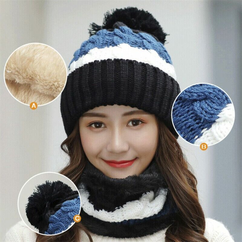 Topi rajut hangat, 2 PCS/Set hangat topi syal wanita perlindungan leher luar ruangan, lembut tahan angin musim dingin