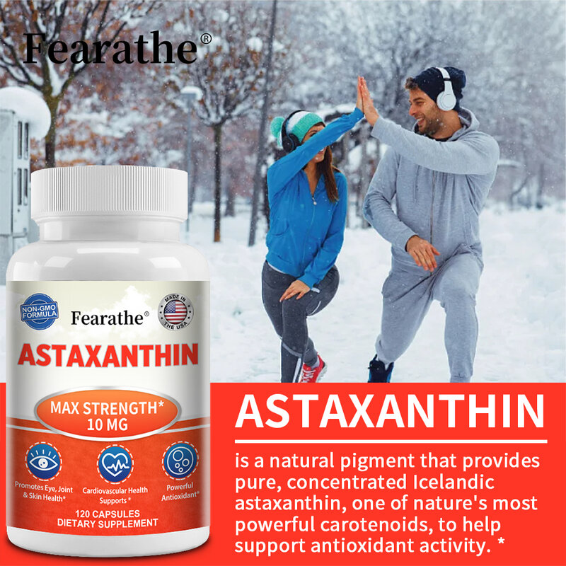 Astaxanthin-Extrakt, maximale Stärke 10mg, unterstützt die Gesundheit von Augen, Gelenken und Haut