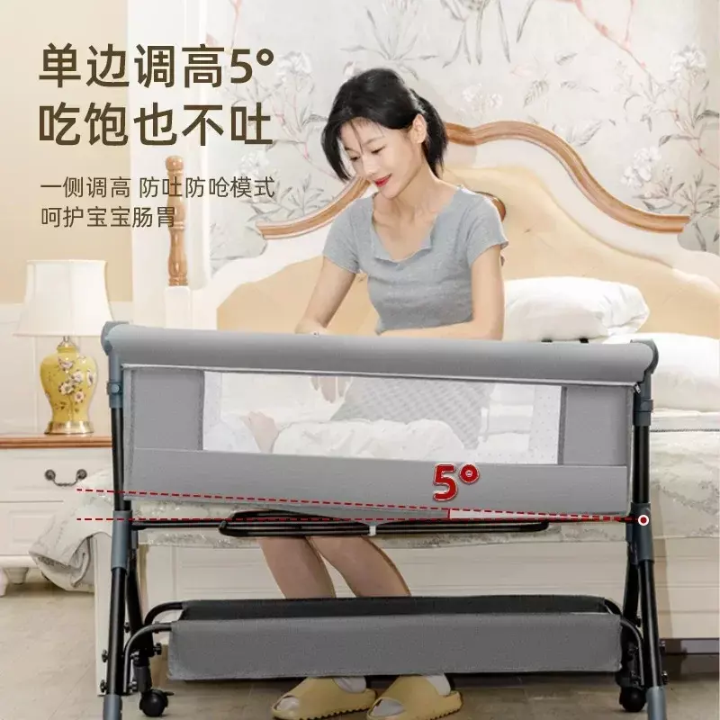 Cama de empalme portátil multifuncional para bebés, cuna plegable, cama de cabecera para recién nacidos