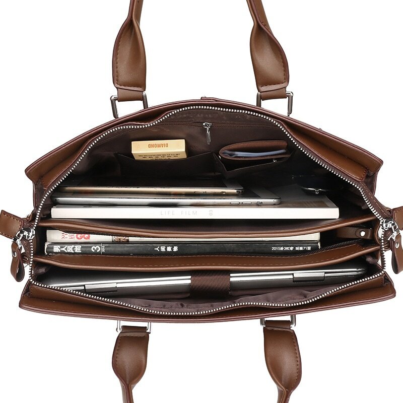 Tas kerja kulit asli untuk pria, tas kurir bahu bisnis tas tangan kapasitas besar tas Laptop kantor untuk pria