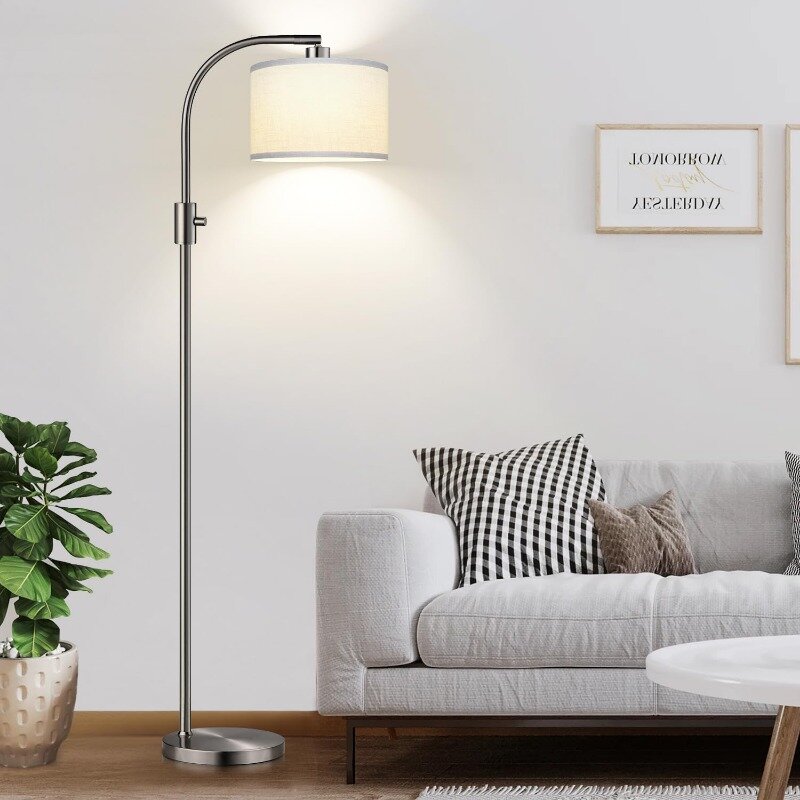 Lámpara de pie moderna y regulable para sala de estar, bombilla LED de 1200 lúmenes incluida, arco dorado