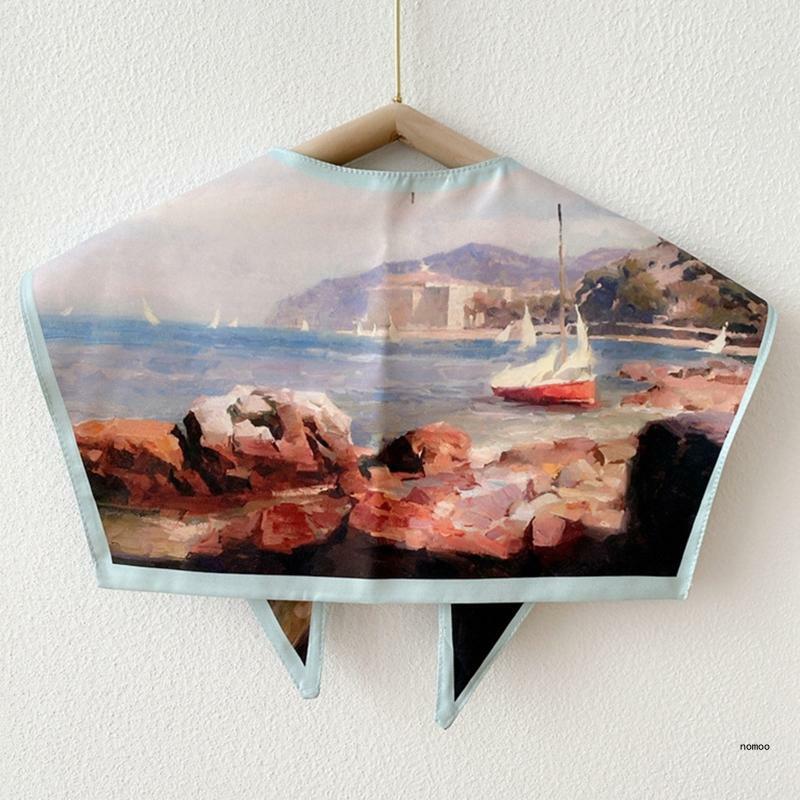 Écharpe élégante à col détachable pour femmes, Cape châle imprimée peinture à l'huile paysage