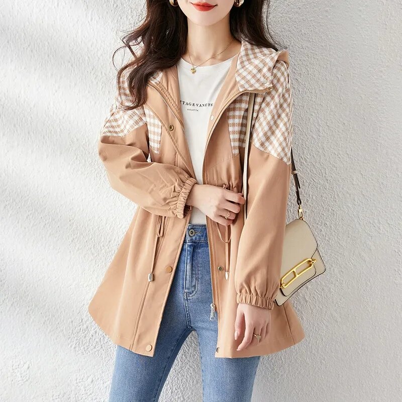 Windbreaker Women's Mid Length, Small, Versatile Spring And Autumn Wear, New Korean Version With A Waisted British Style Coat