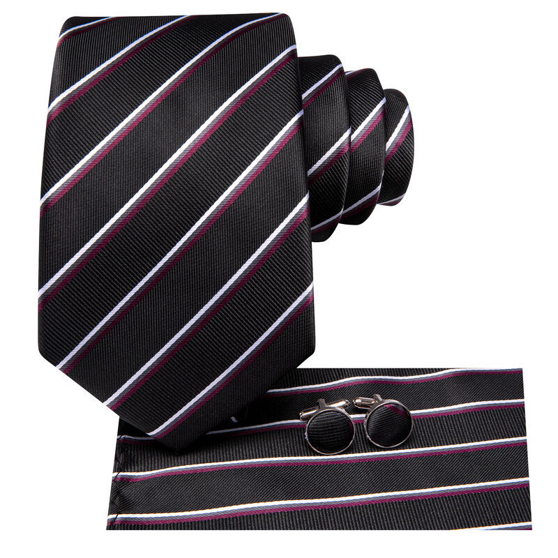 Hi-Tie hitam putih bergaris desainer elegan pria dasi Jacquard dasi Aksesori dasi Cravat pesta pernikahan bisnis sapu tangan manset