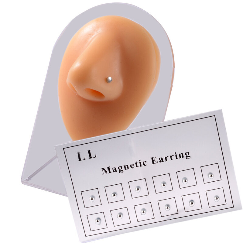 12PCS/Card ปลอม Cheater Non เจาะแม่เหล็กหู Tragus กระดูกอ่อน Lip Labret สตั๊ดแหวนจมูกเครื่องประดับต่างหูแม่เหล็ก