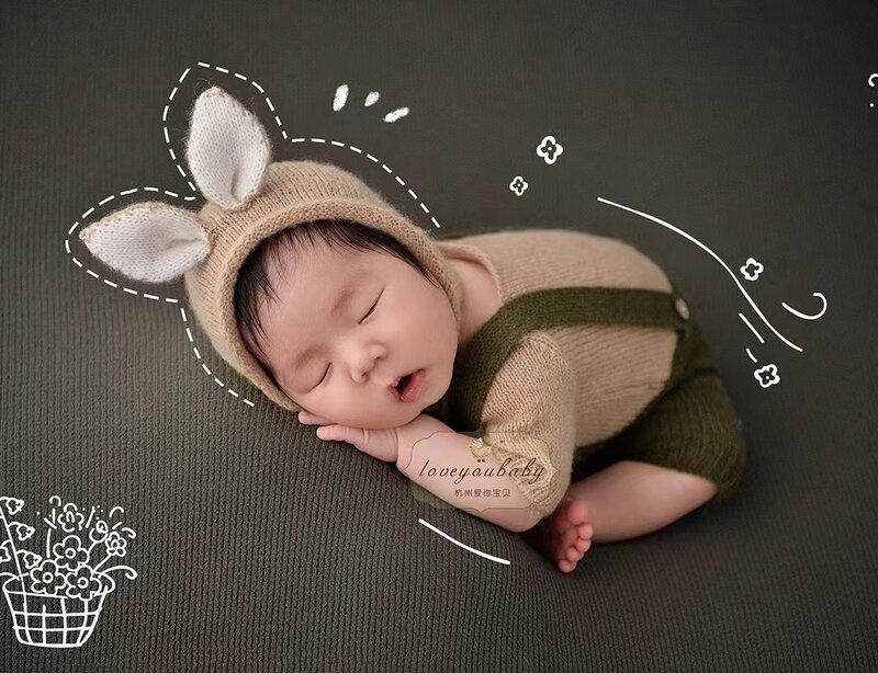 Roupa de fotografia recém-nascido coelho macacão de malha bebê coelho macacões bebê foto tiro acessórios