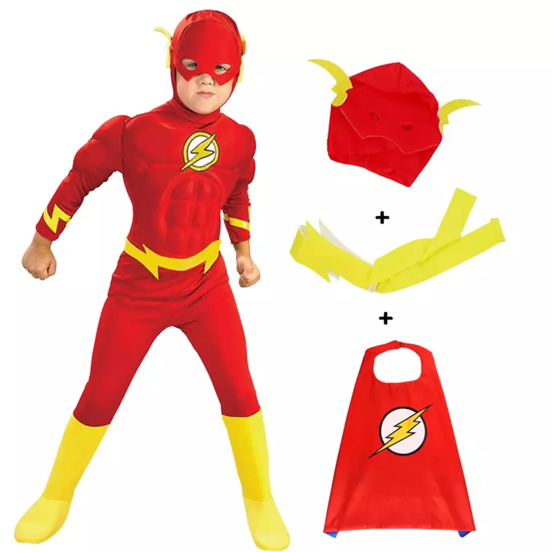 Kinderen Flash Muscle Superheld Fancy Dress Fantasie Carnaval Party Halloween Cosplay Kostuums
