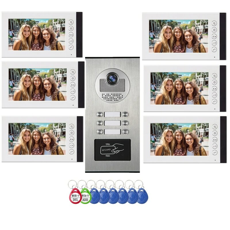 6/4/3/2 Units Doorbell Video Intercom for Apartment 7 Inch Monitor Intercom System for Home Video Door Phone Access Control Card
