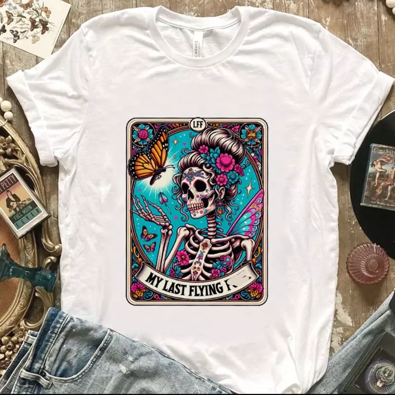 T-shirt com pescoço o estampado, marca Tarot, impressão casual na moda, divertido e versátil, top de moda, 2024
