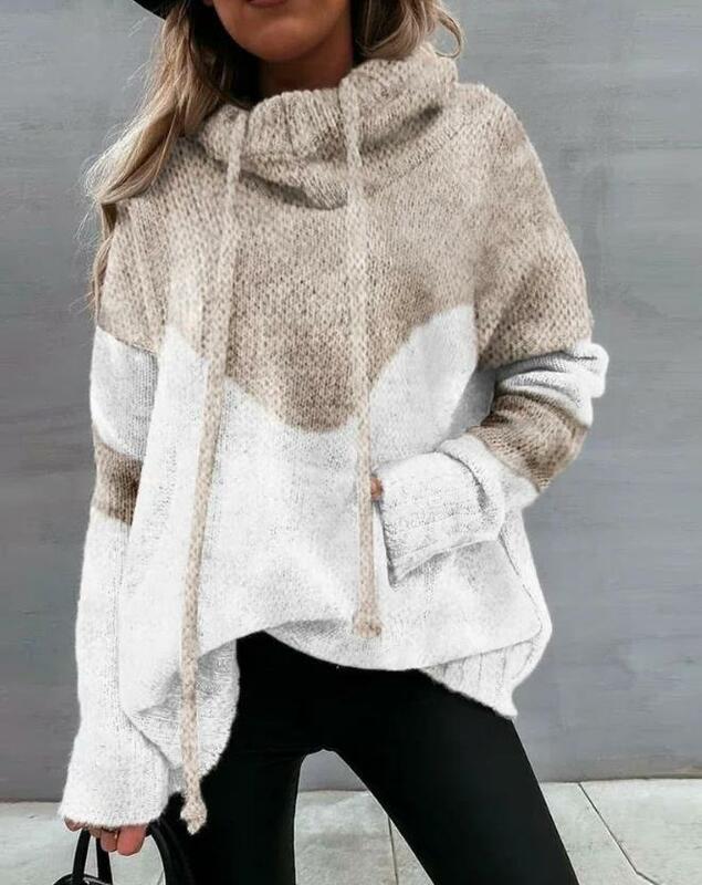 Вязаный свитер для женщин, новинка сезона осень-зима 2023, женская одежда с длинными рукавами и цветными блоками, футболки, пуловер, Топ для женщин