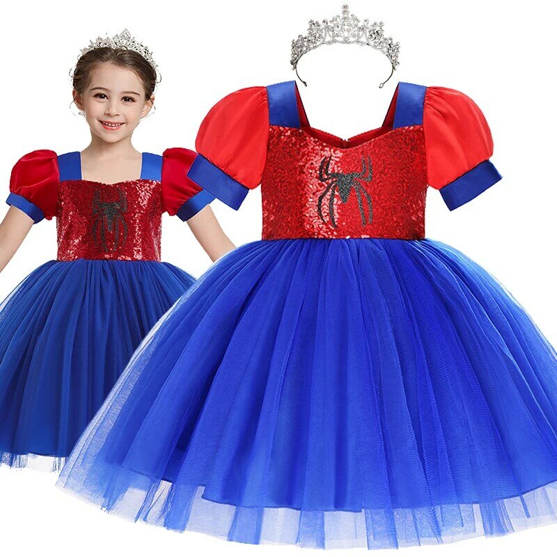 Платье принцессы «Человек-паук» Disney, костюм для косплея на Хэллоуин для маленьких девочек, одежда для детского дня рождения, платье Гвен, костюм Человека-паука