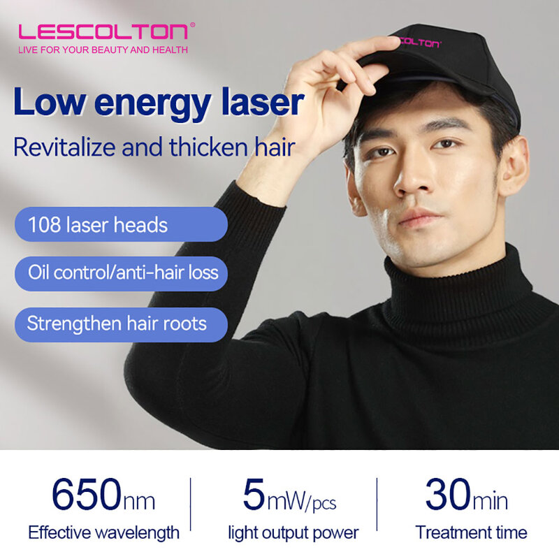 Lescolton-男性と女性のためのレーザー脱毛治療キャップ,育毛および脱毛治療装置,ワイヤレス充電