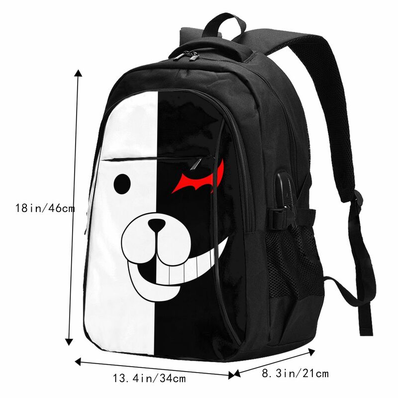 Podróżny plecak na laptopa Danganronpa Monokuma, biznesowy wodoodporny plecak na laptopa z portem ładowania USB, torba studencka