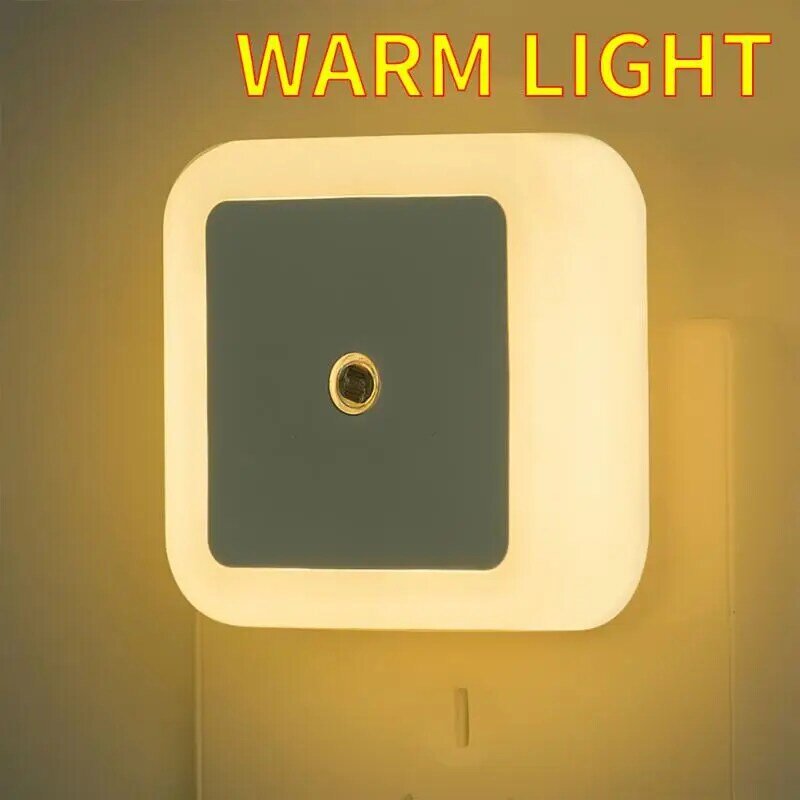 Lampu malam LED Mini colokan EU/US/UK di lampu malam Sensor senja ke fajar lampu malam persegi untuk kamar tidur tangga koridor