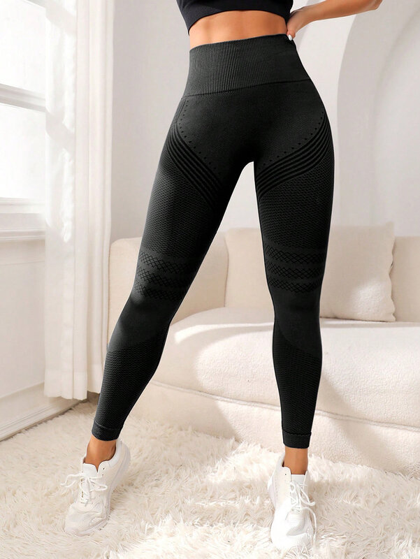 Pantalones deportivos con líneas Sexy para mujer, pantalones ajustados deportivos de cintura alta, elásticos, para Fitness, correr, Yoga