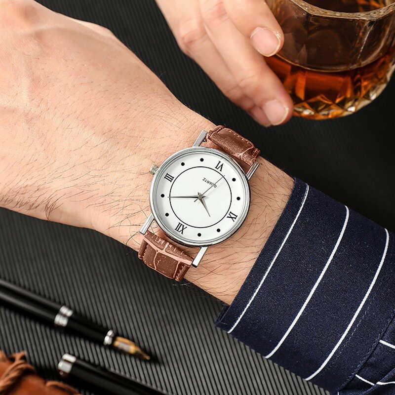 Fashion Men's Leather Alloy Watches Quartz Wrist Watch Business Watches