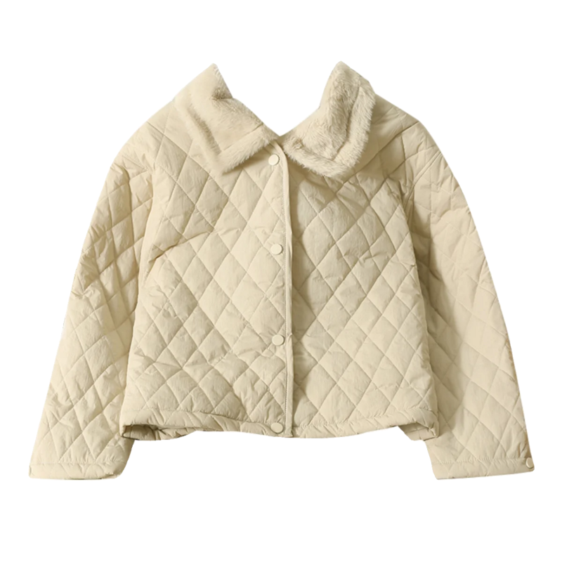 Temperamento das mulheres Casaco de algodão de gola virada para baixo, peito único, jaqueta larga, outwear feminino, simples, outono, inverno, novo
