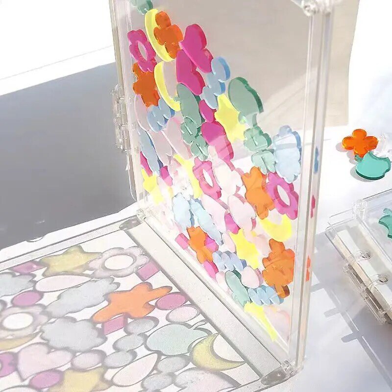 A5/A6/A7 Acrylic Transparent Color Cover Binder Flowing Flower/Heart  Loose Leaf Book School Office Transparent Binder Notebook