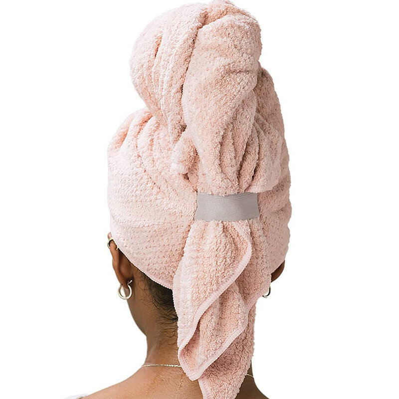 Toalla de microfibra grande para mujer, envoltura de cabello largo, súper absorbente, turbantes con correa elástica