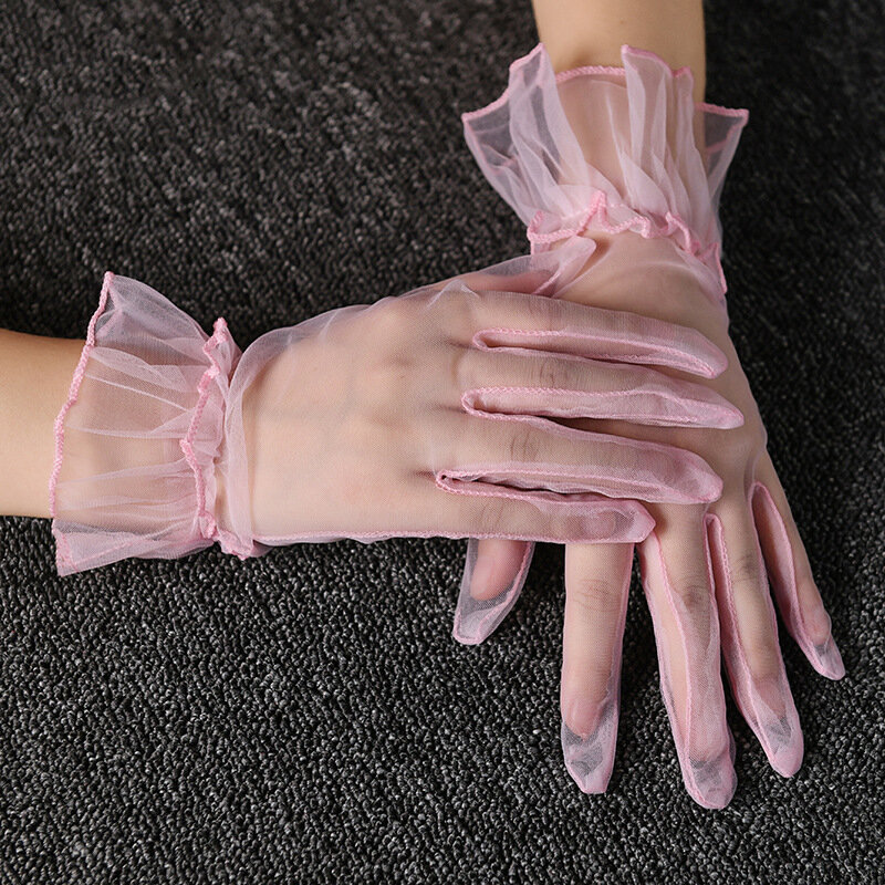 Женские короткие тюлевые перчатки, летние сексуальные кружевные варежки, тюлевые перчатки с закрытыми пальцами, эластичные прозрачные варежки, свадебные перчатки