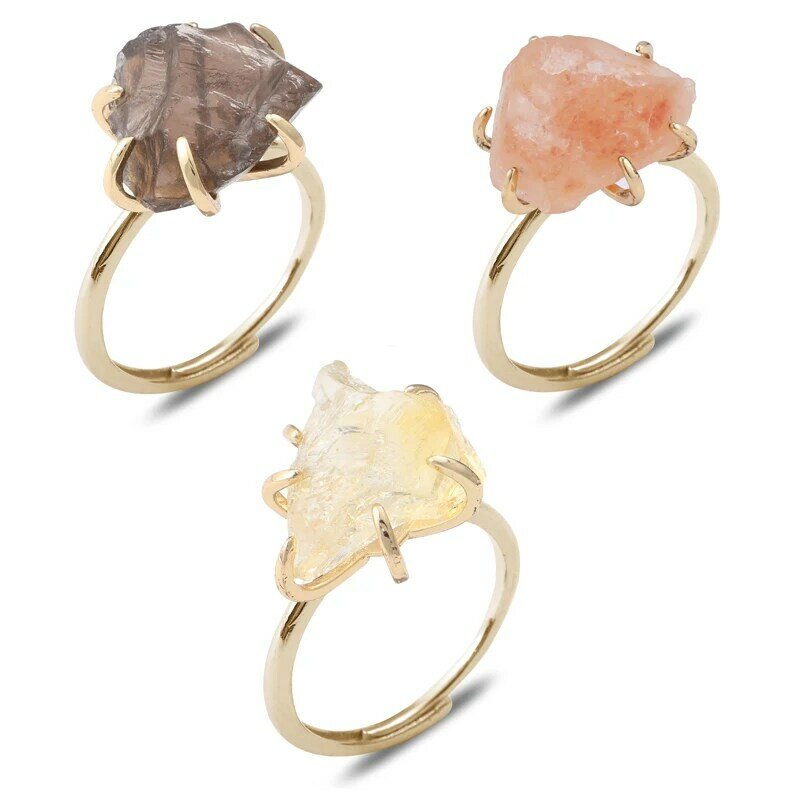 3pcs/Set Of Women's Crystal Rings Adjustable Natural Stone Rings Amethyst Silver Party Jewelry Opal Jewelry Gifts