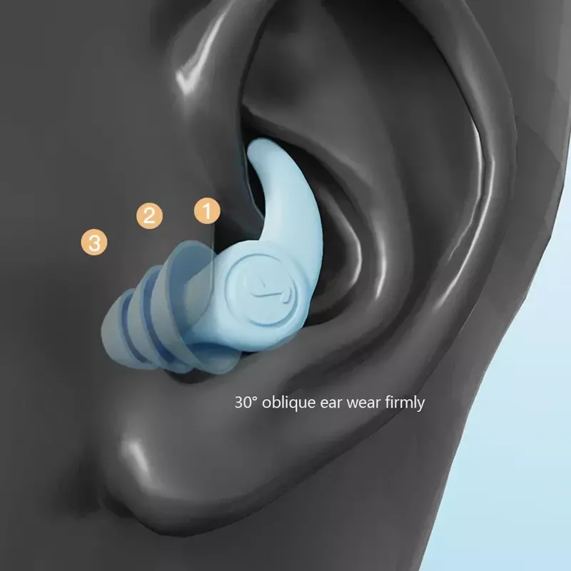Tampões de silicone macios e confortáveis Tampões à prova de som Redução de ruído Proteção de ouvido do sono, impermeável, 3 camadas