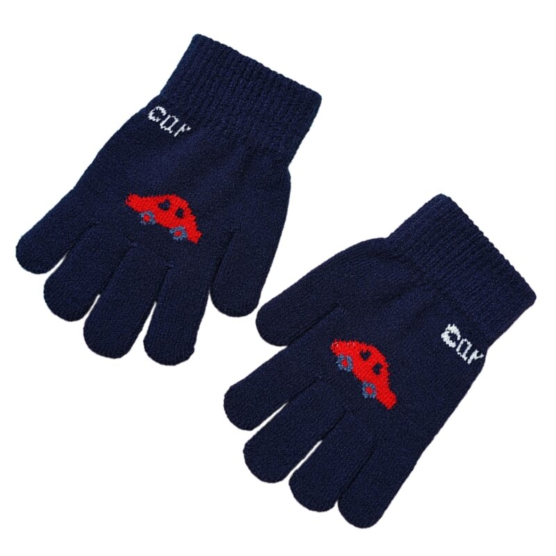 1 par manoplas con dedos completos para coche, guantes elásticos tejidos Color sólido para invierno QX2D