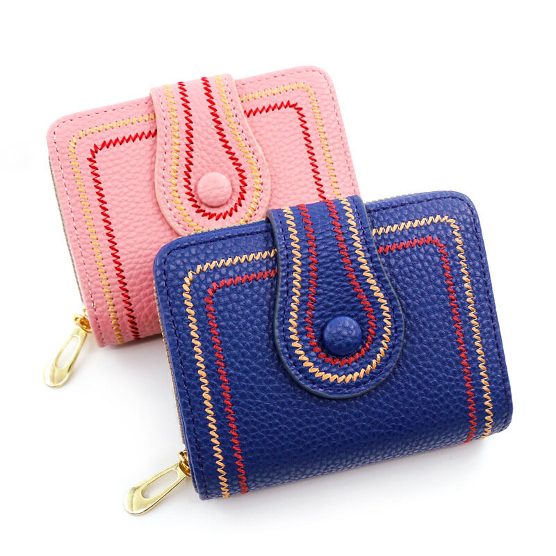 Damen kurze Tasche Reiß verschluss Brieftasche Schnalle Litschi bestickt einfarbige Wechsel tasche Handheld-Tasche ID-Karte Tasche