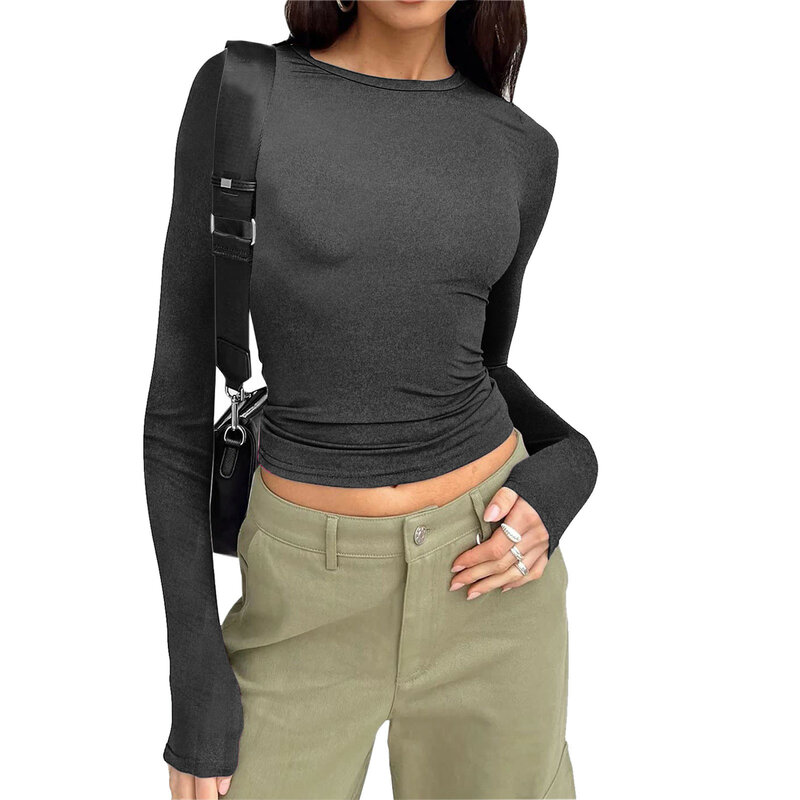 Long Sleeve T Shirt Women Spring Autumn Slim Fit Pullovers T-Shirts Streetwear Female Pullovers Basic Tee Y2k Clothes Crop Tops
