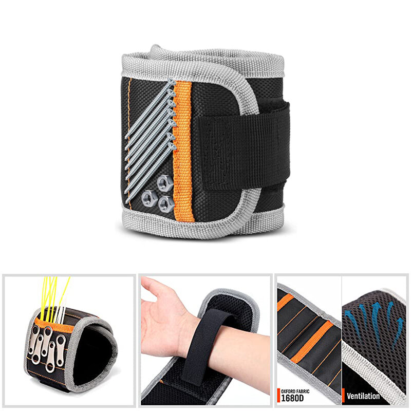Magnetic Wristband, for Dad, with Strong Magnets for Holding Screws, Nails, Drilling Bits, Tool Gift for Men