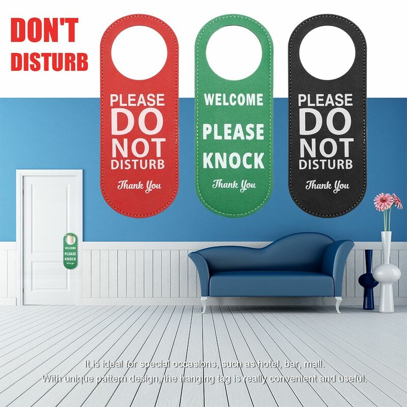 Tag Ujung Papan Buletin Hotel Label Pembersih Kulit PU Tanda Tidak Mengganggu Kenop Pintu Gantungan Liontin Tag Gantungan Pintu