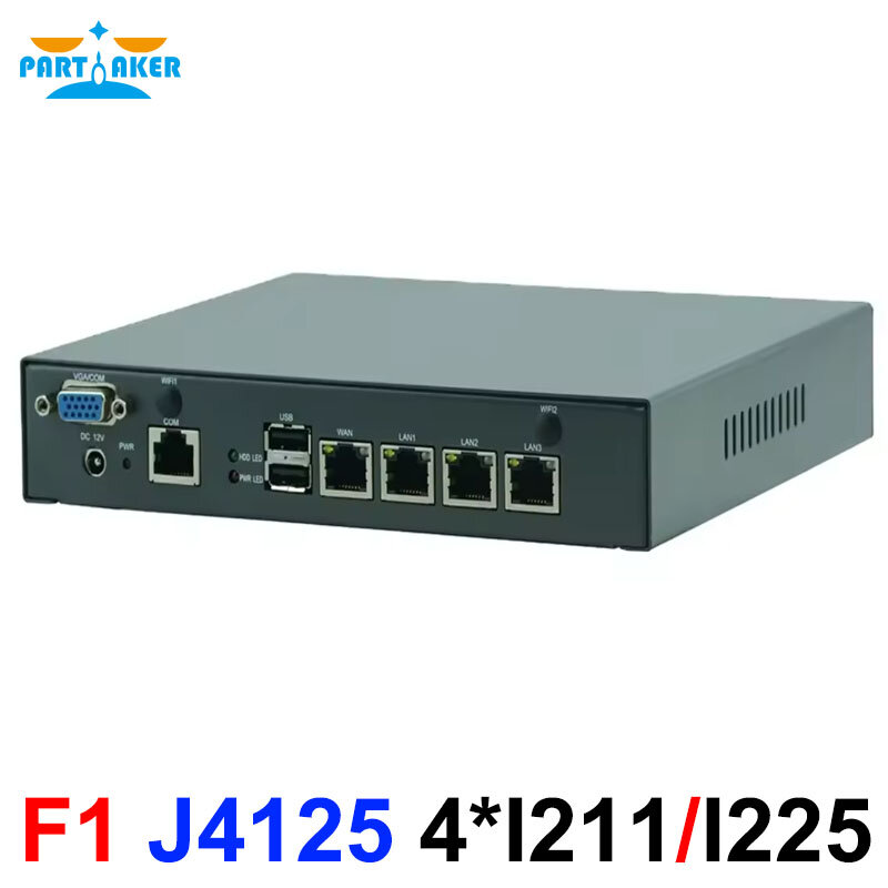 เซิร์ฟเวอร์เครือข่าย F1 partaker Intel Celeron J4125 4 LAN, คอมพิวเตอร์ขนาดเล็กไร้พัดลมอุปกรณ์รักษาความปลอดภัย OpenWrt pfsense opnsense