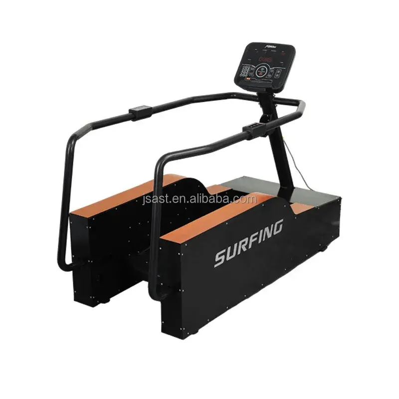 Associação comercial da onda macia do simulador surfando, máquina surfando com distância, tempo, velocidade, calorias, uso do Gym