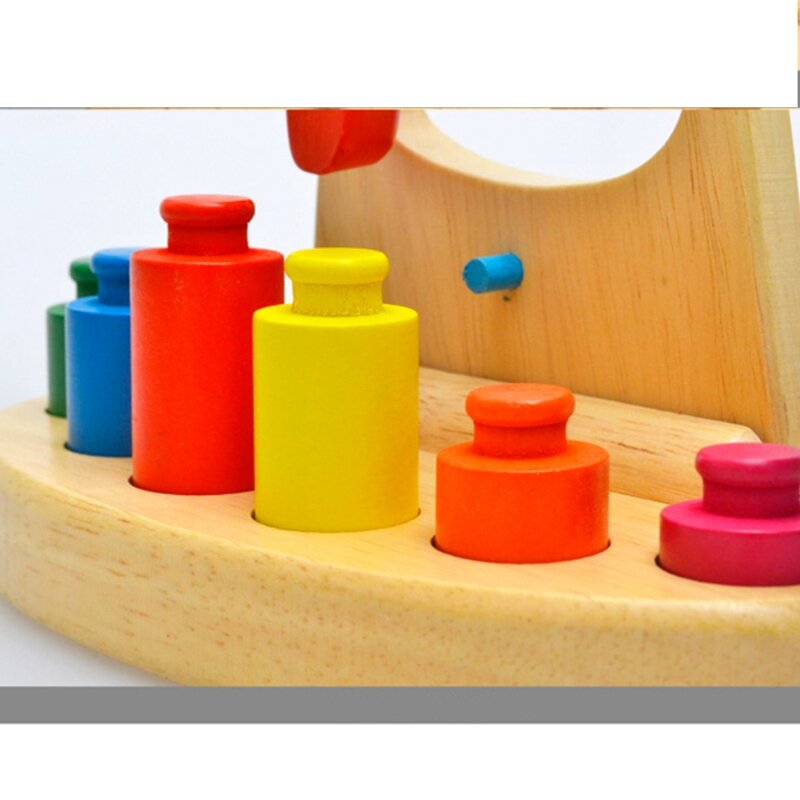 Divertente bilancia in legno con 6 pesi giocattolo bilancia sensoriale gioco di educazione precoce regali per bambini