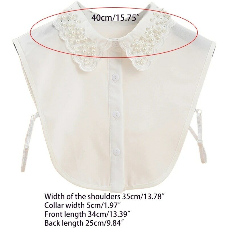 Collar falso con cuentas perlas imitación para mujer, media camisa festoneada con bordado Dickey blanco, envío directo